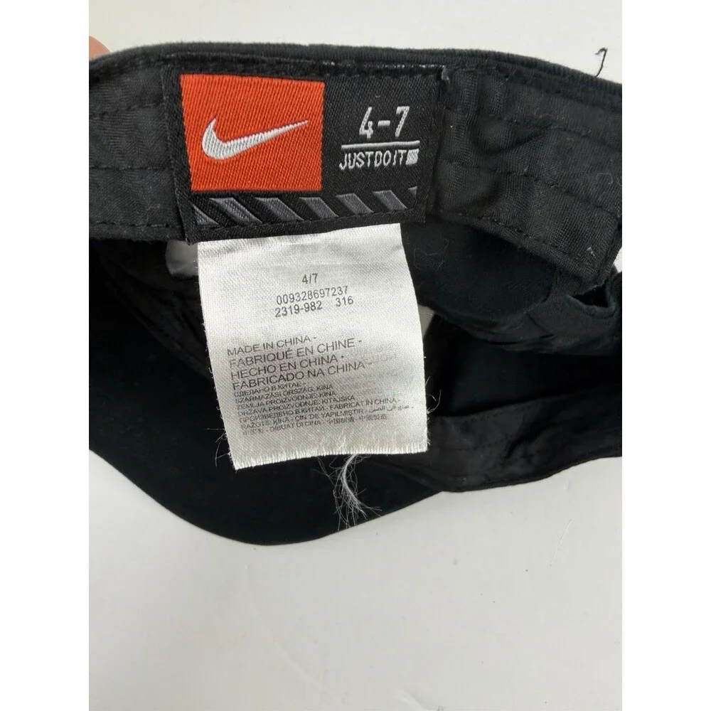 Nike Cap Kids Size 4-7 Black Embroidered Neon Swoosh Adjustable Cotton Hat